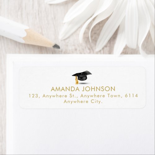 Simple Watercolor Graduation Hat Topper Gold Text Label