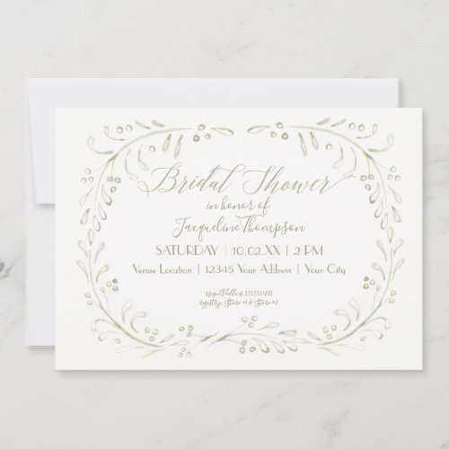 Simple Watercolor Gray Modern Leaf Bridal Shower  Invitation