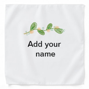 Simple watercolor green leaf monogram add name tex bandana