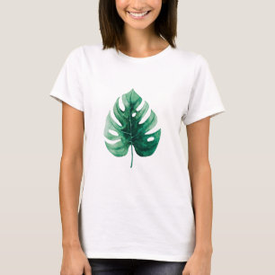 Simple Watercolor Green Monstera Illustration T-Shirt
