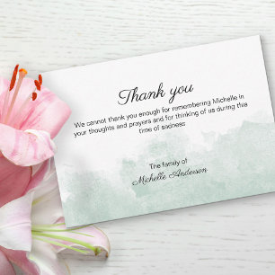 Simple Watercolor Green Wash Funeral Thank You Card