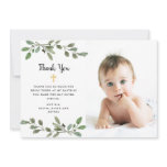 Simple Watercolor Greenery and Gold Photo Baptism Thank You Card Simple Watercolor Greenery and Gold Photo Baptism Thank You Card