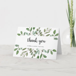 Simple Watercolor Greenery and Script Thank You Card