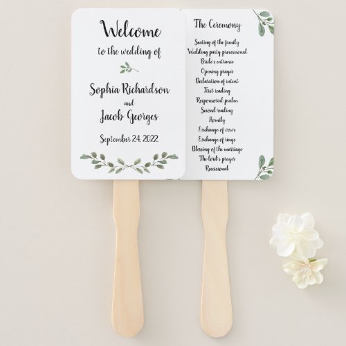 Simple Watercolor Greenery and Script  Wedding Hand Fan