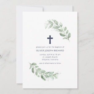 Simple Watercolor Greenery Baptism Invitation