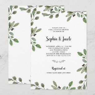 Simple Watercolor Greenery Couples Shower Invitation