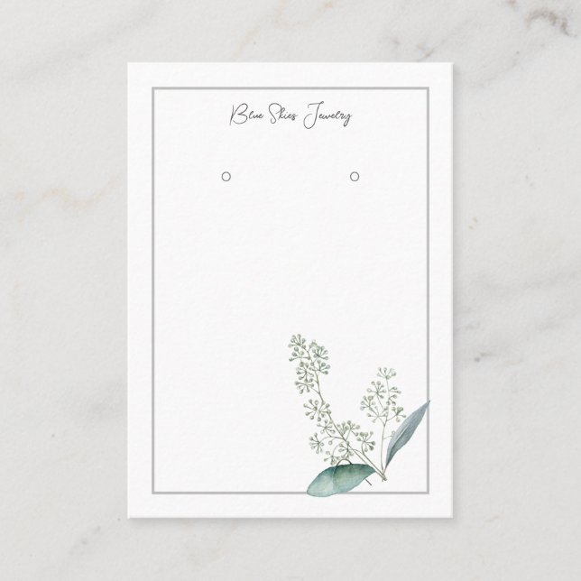 Simple Watercolor Greenery Earring Display Card (Front)