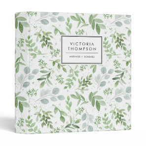 Simple Watercolor Greenery Eucalyptus Pattern 3 Ring Binder