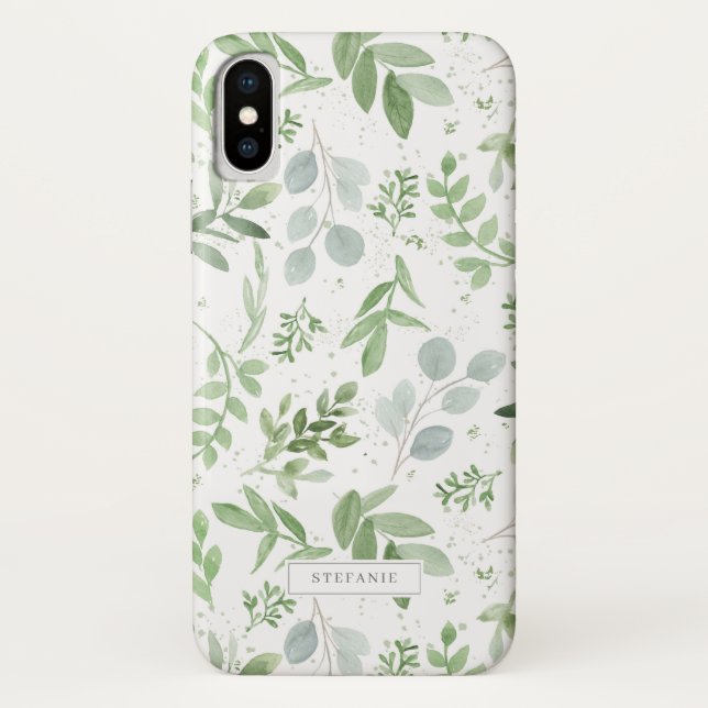 Simple Watercolor Greenery Eucalyptus Pattern Case-Mate iPhone Case (Back)