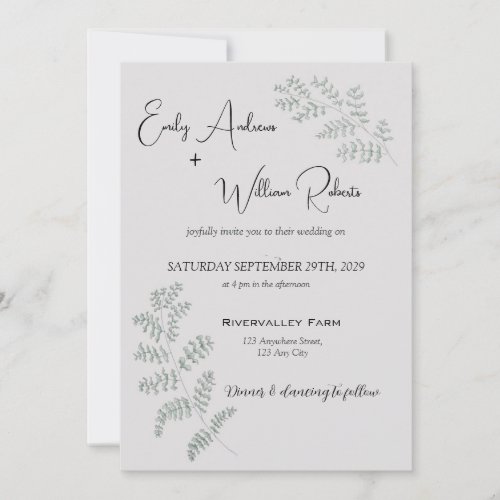 Simple Watercolor Greenery Fern Wedding Invitation