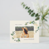 Simple Watercolor Greenery Floral Graduation Party Invitation Postcard (Standing Front)