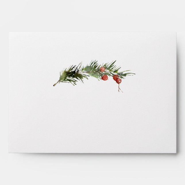 Simple Watercolor Greenery Foliage Christmas Card Envelope (Front)