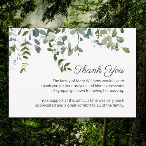 Simple Watercolor Greenery Funeral Thank You