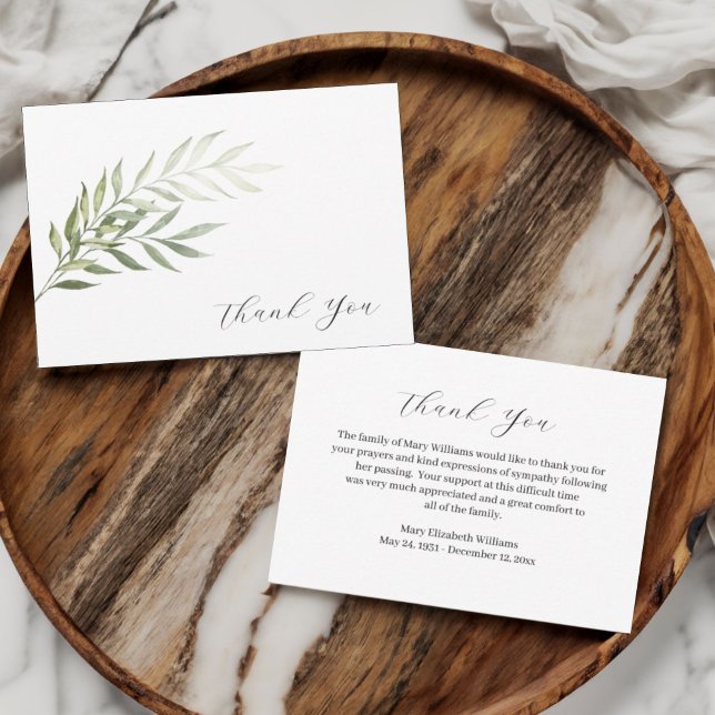 Simple Watercolor Greenery Funeral Thank You Card (Creator Uploaded)