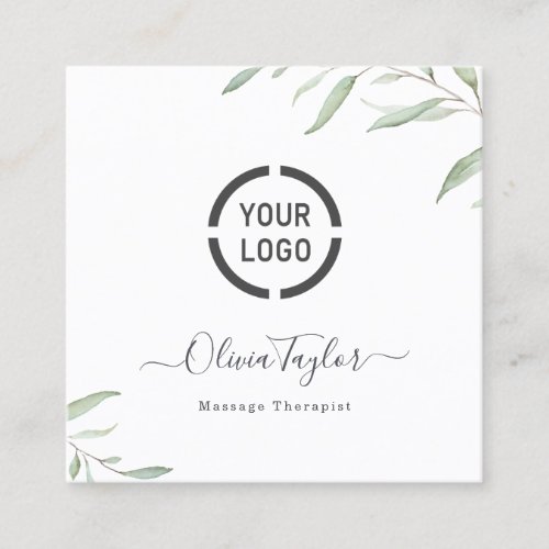 Simple Watercolor Greenery Massage Therapist Square Business Card