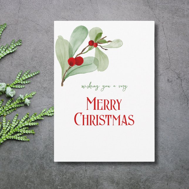 Simple Watercolor Greenery Photo Christmas Holiday Card (Simple Watercolor Greenery Photo Christmas Card)