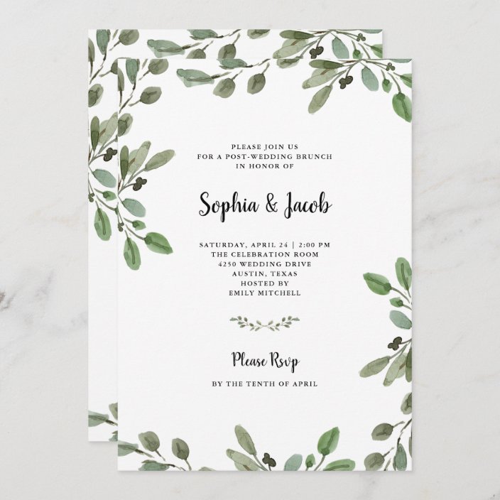 Simple Watercolor Greenery | Post Wedding Brunch Invitation | Zazzle.com