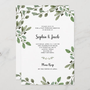 Simple Watercolor Greenery   Post Wedding Brunch Invitation