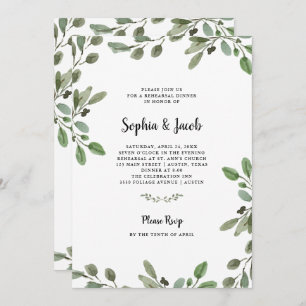 Simple Watercolor Greenery   Rehearsal Dinner Invitation
