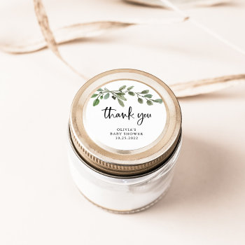 Simple Watercolor Greenery | Thank You Baby Shower Classic Round Sticker by christine592 at Zazzle