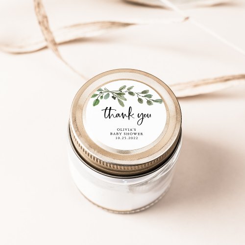 Simple Watercolor Greenery  Thank You Baby Shower Classic Round Sticker
