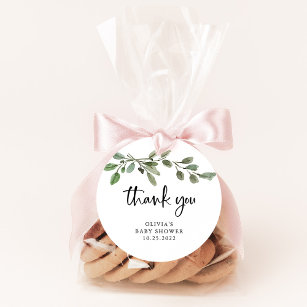 Simple Watercolor Greenery   Thank You Baby Shower Favor Tags