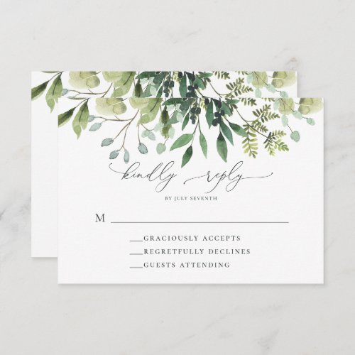 Simple Watercolor Greenery Wedding Reply RSVP Card