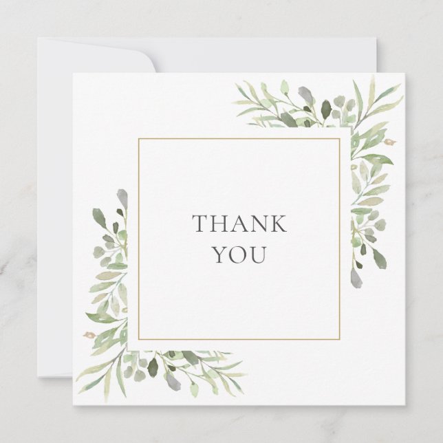 Simple Watercolor Greenery Wedding Thank You (Front)