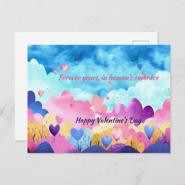 SIMPLE WATERCOLOR HAND DRAWN HEARTS IN HEAVEN HOLIDAY POSTCARD (Front/Back)