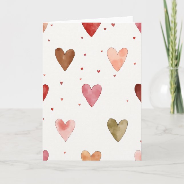 Simple Watercolor Heart Pattern Card (Front)