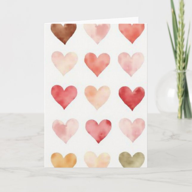 Simple Watercolor Hearts Love Card (Front)
