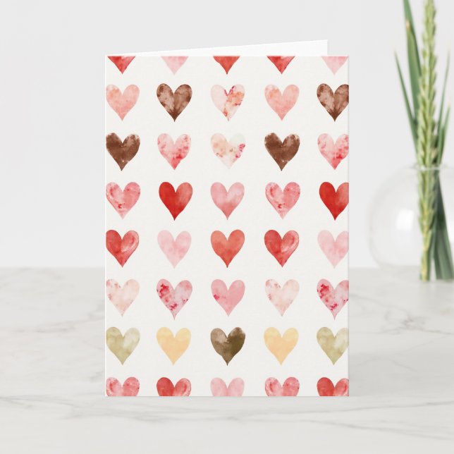 Simple Watercolor Hearts Whimsical Card (Front)