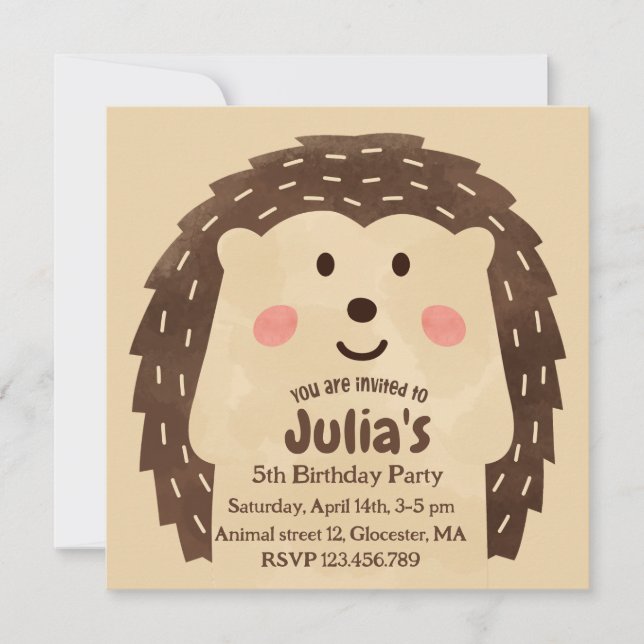 Simple watercolor Hedgehog Birthday Party Invitation (Front)