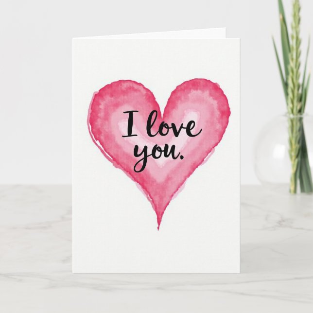 Simple Watercolor I Love You Heart Card (Front)