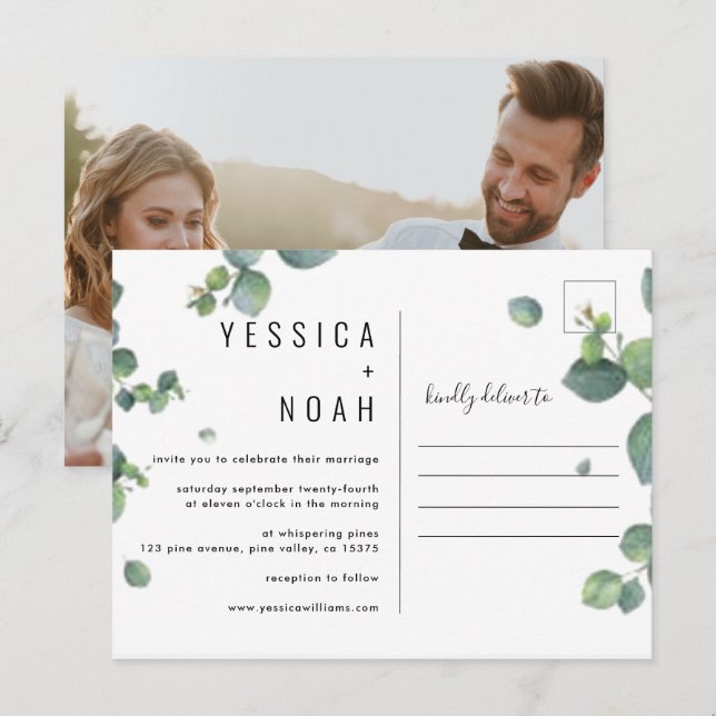 simple watercolor invitation Eucalyptus Wedding ph Postcard (Front/Back)