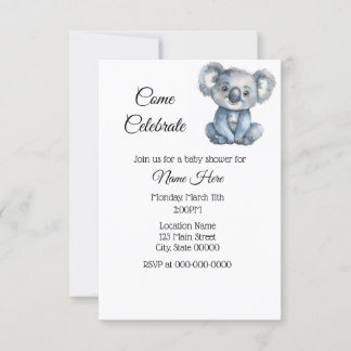 Simple Watercolor Koala Baby Shower Invitation