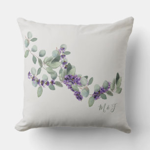 Simple Watercolor Lavender Couple Initials Sage Throw Pillow