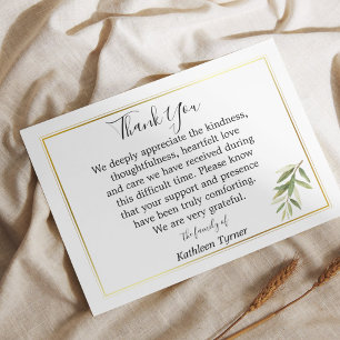 Simple Watercolor Leaf Celebration of Life Thank You Card