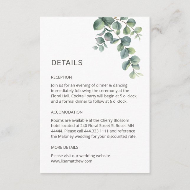 Simple Watercolor Leave Greenery Wedding Enclosure Card (Front)