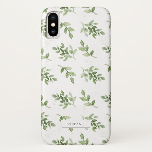Simple Watercolor Leaves Pattern Personalized iPhone X Case