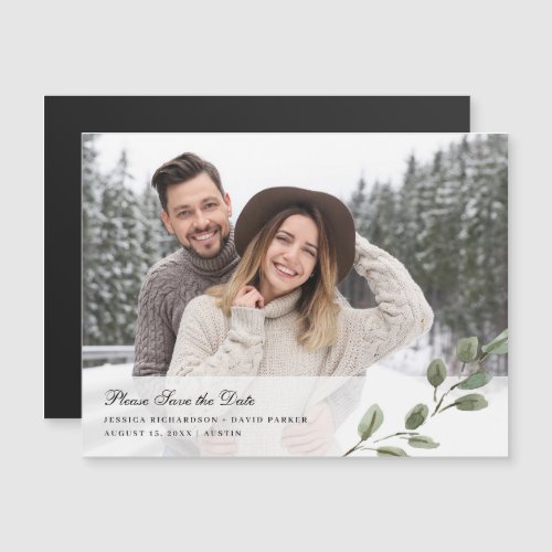 Simple Watercolor Leaves  Photo Save the Date Magnetic Invitation