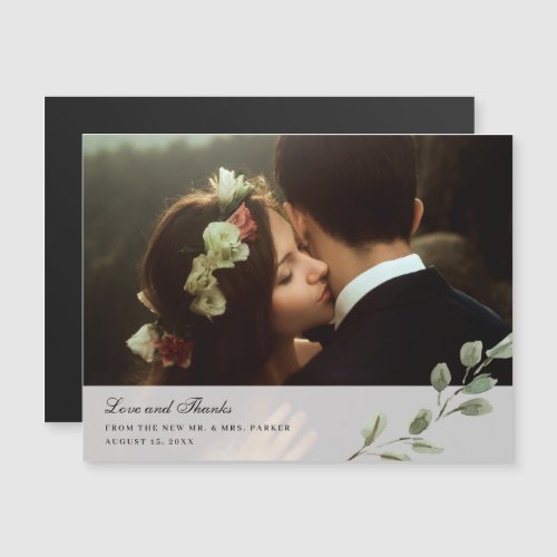 Simple Watercolor Leaves  Wedding Photo Thank You Magnetic Invitation