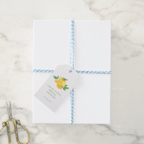 Simple Watercolor Lemon Fruit Custom Bridal Shower Gift Tags