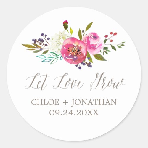 Simple Watercolor Let Love Grow Wedding Favor Classic Round Sticker