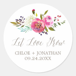 Simple Watercolor Let Love Grow Wedding Favor Classic Round Sticker