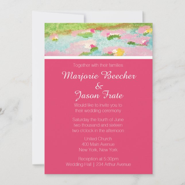 Simple Watercolor Lillies Wedding Invitation Pink (Front)