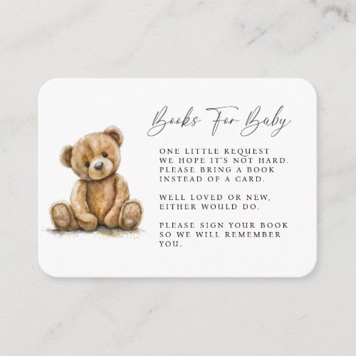Simple Watercolor Little Bear Baby Shower Enclosure Card