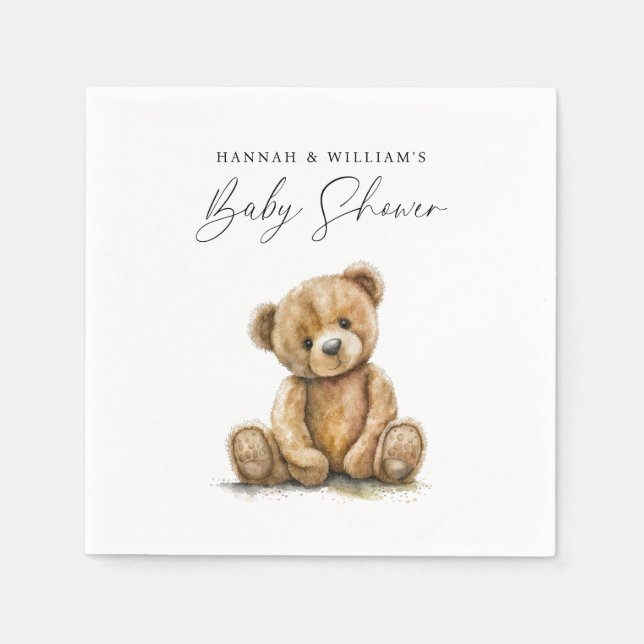 Simple Watercolor Little Bear Baby Shower Napkins (Front)