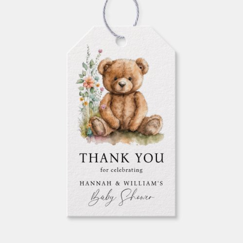 Simple Watercolor Little Teddy Bear Baby Shower Gift Tags