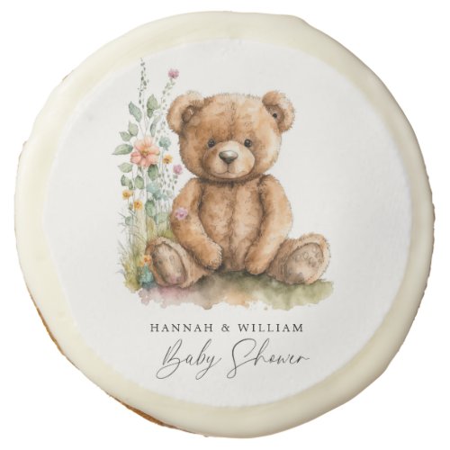 Simple Watercolor Little Teddy Bear Baby Shower Sugar Cookie